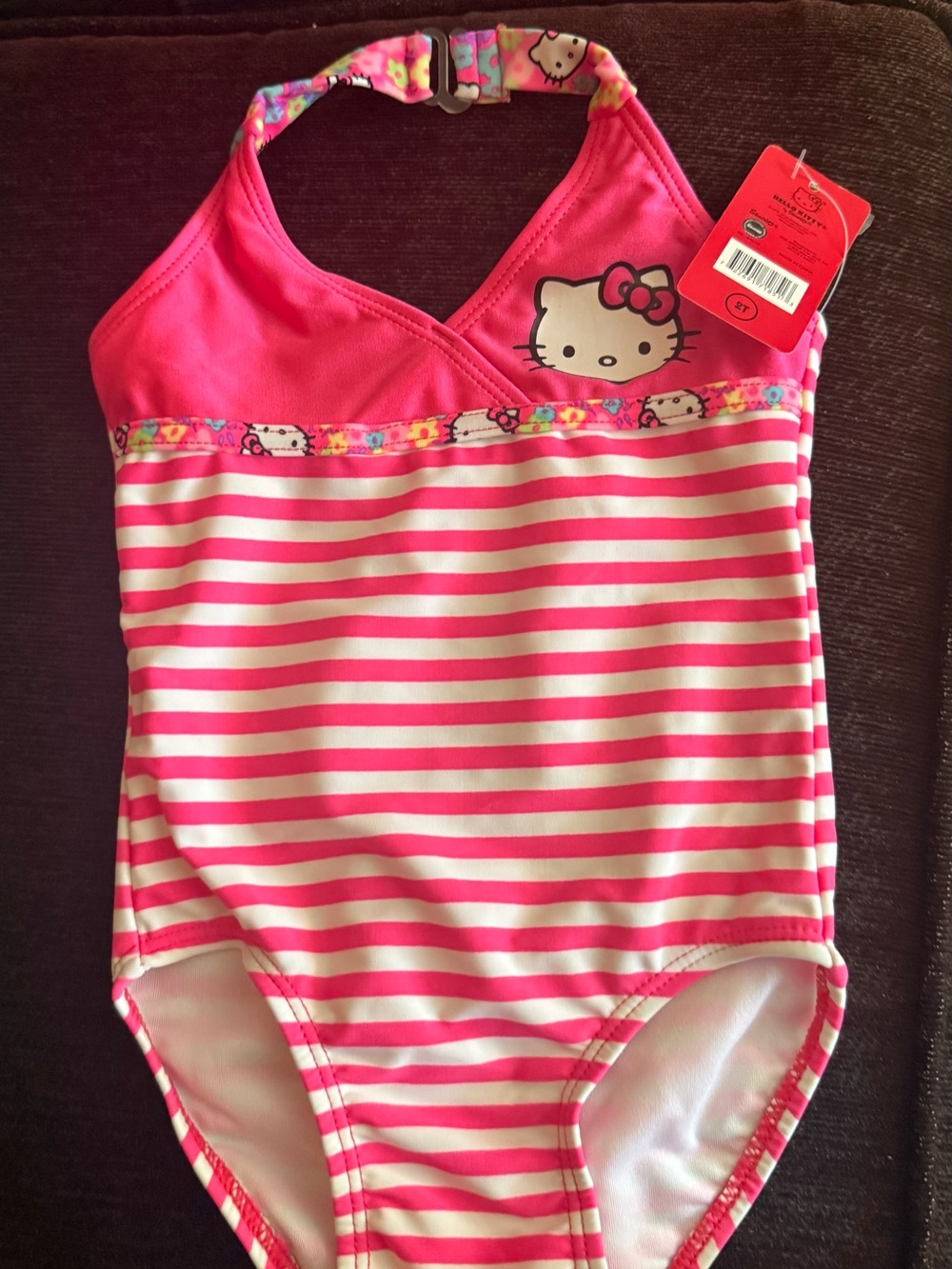 Hello Kitty Pink and White Striped Halter One-Piece Swimsuit size 2T